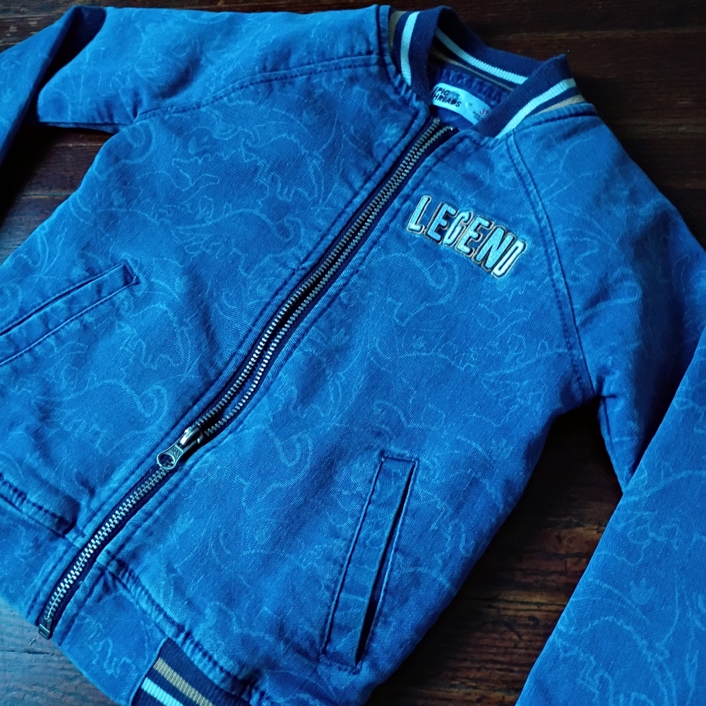 Epic Threads Legend Denim Bomber Jacket Boys 3T Blue Embroidered Dinosaur - Picture 3 of 10